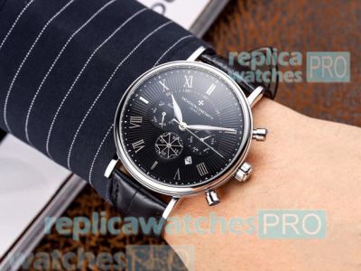 New Upgraded Clone Vacheron Constaintin Patrimony Black Dial Black Leather Strap Watch